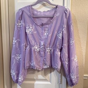 SHEIN Lavender Blouse with White Embroidery